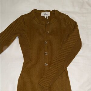 ba&sh Ribbed Button-Front Knit long Dress in Olive Brown